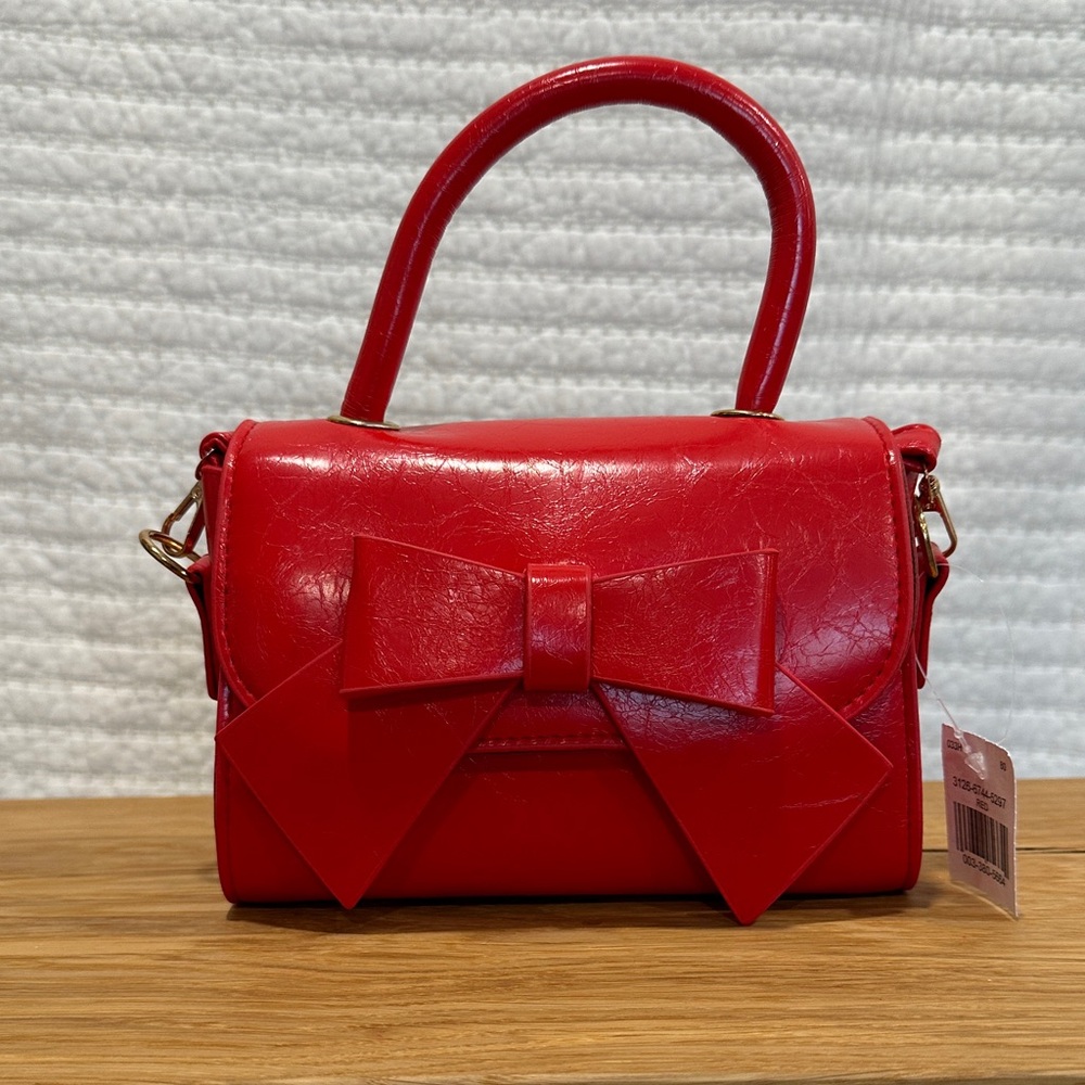 Red Bow Crossbody Mini Faux Leather Handbag NWT